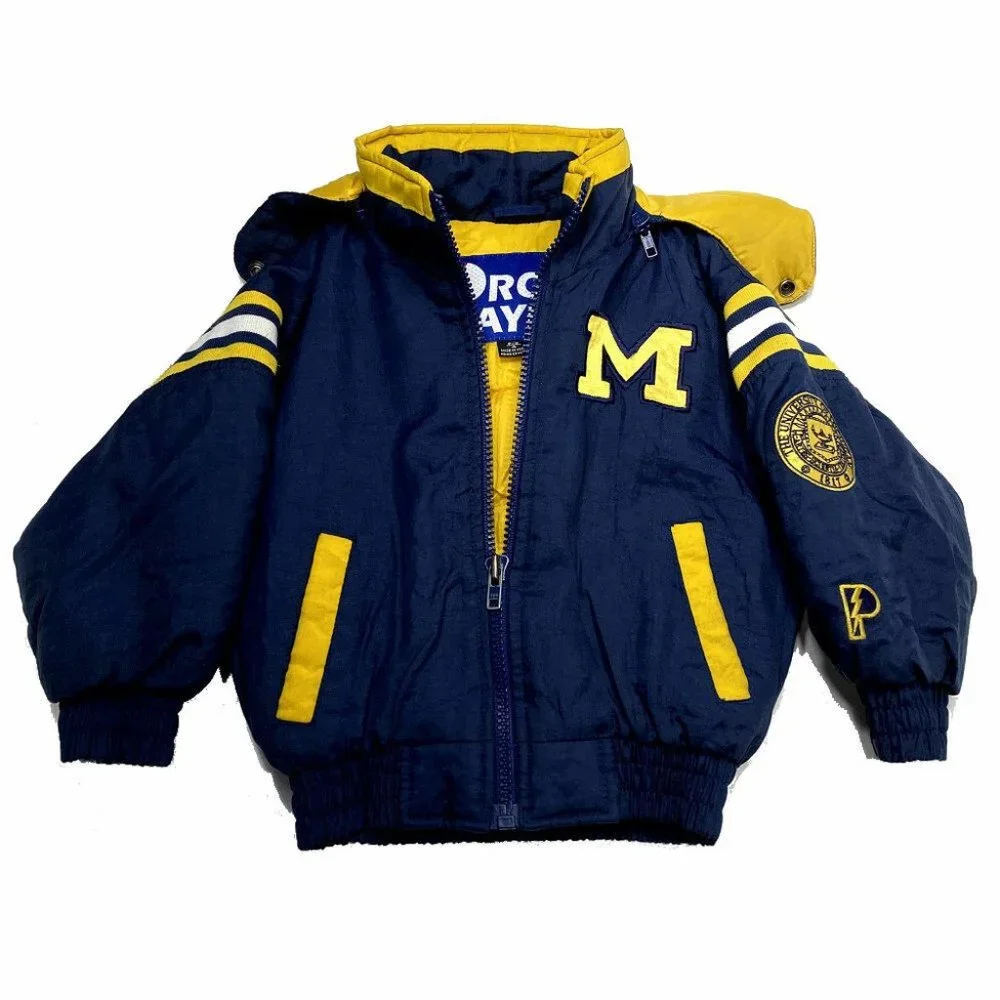 VTG Michigan Wolverines Pro Player Hoodie Coat Youth‎ Sz 4 Puffer Jacket College